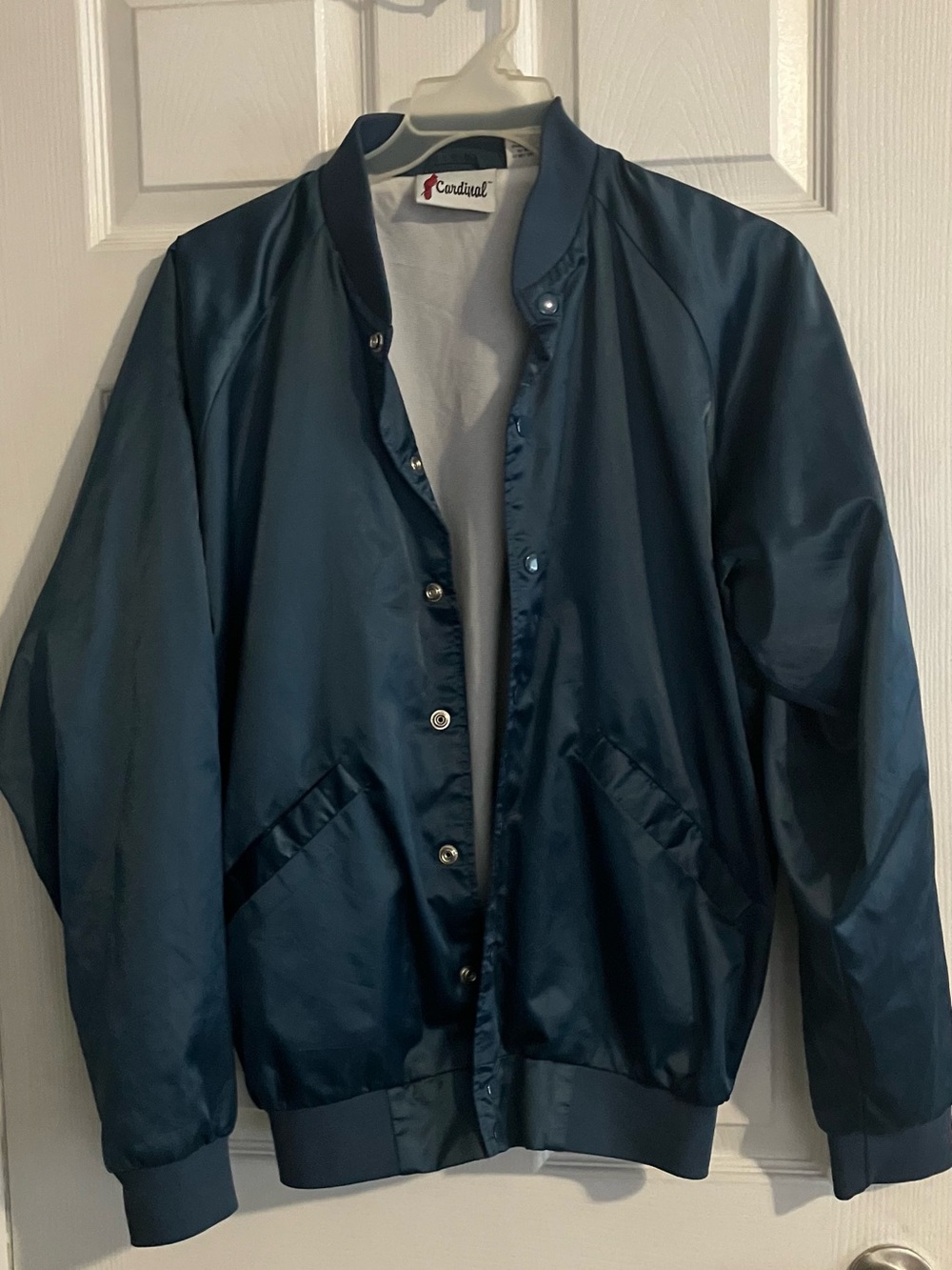 Men’s Cardinal Navy Satin Bomber Jacket Size M